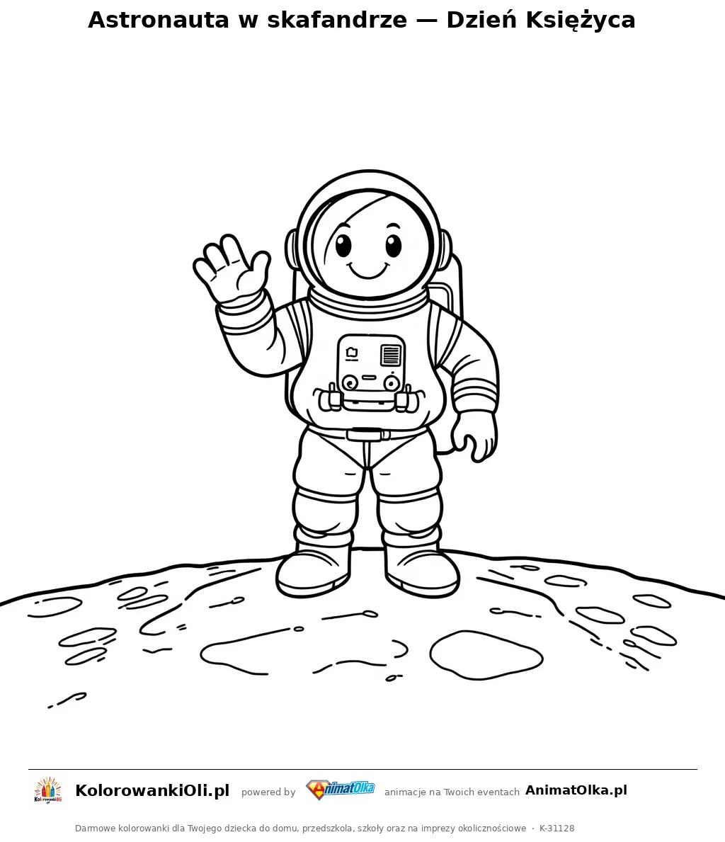 Astronauta w skafandrze — Dzień Księżyca — kolorowanka na Dzień Księżyca do wydruku