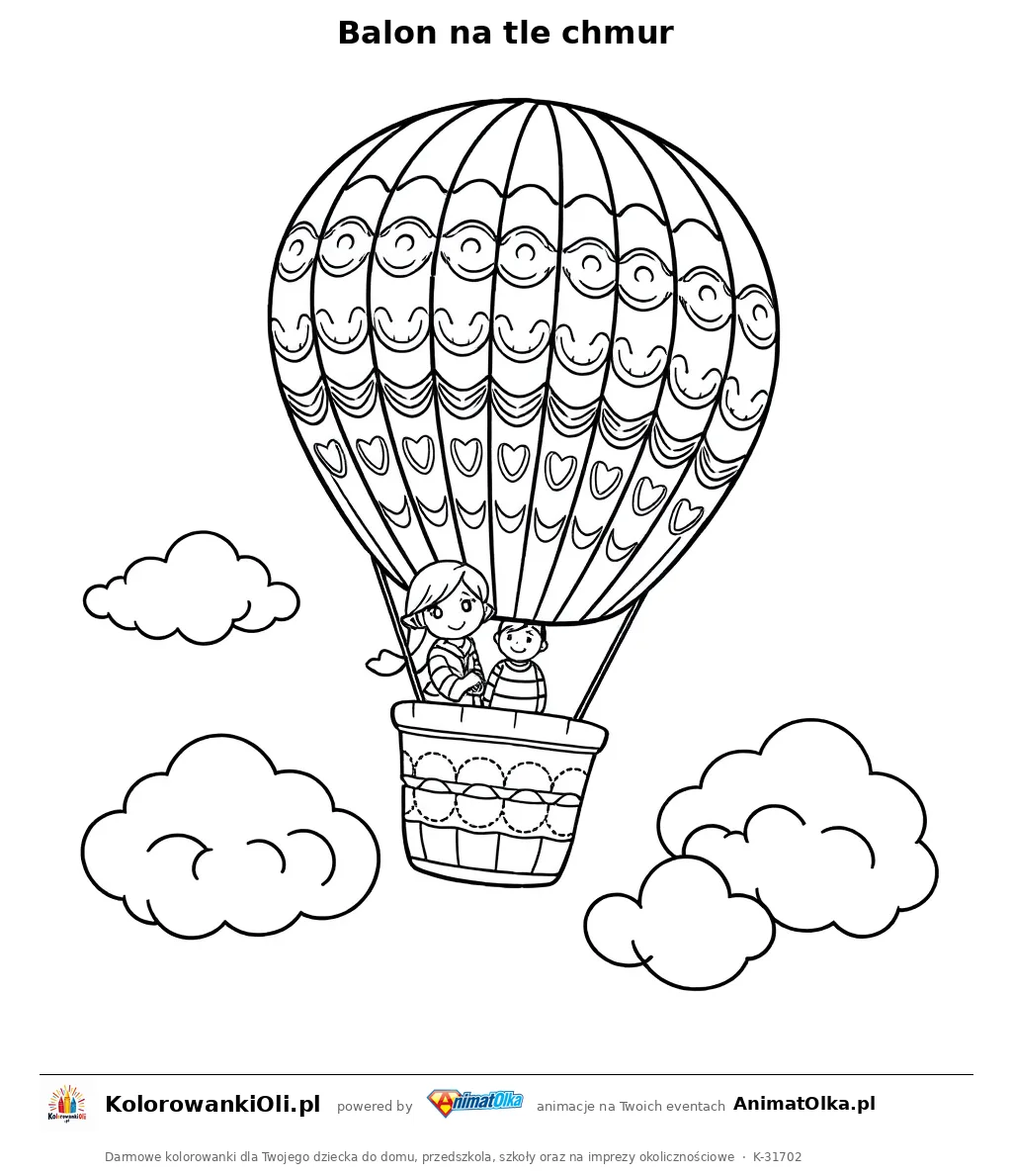 Balon na tle chmur — kolorowanka na Dzień Doceniania Chmur do wydruku