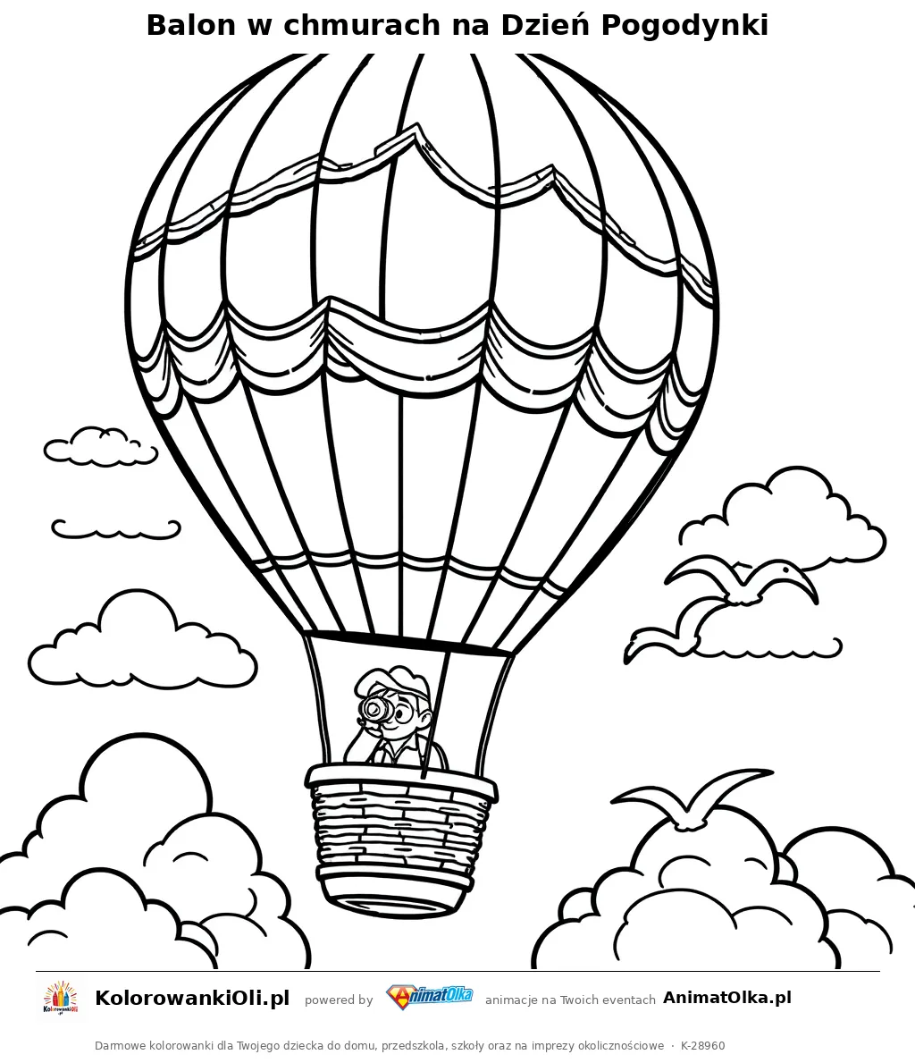 Balon w chmurach na Dzień Pogodynki — kolorowanka na Dzień Pogodynki do wydruku