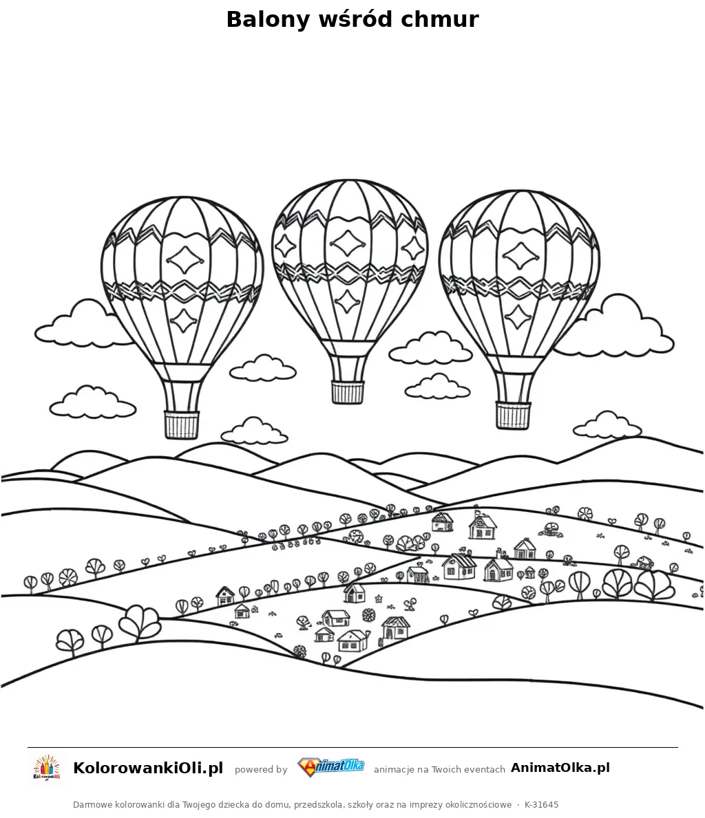 Balony wśród chmur — kolorowanka na Dzień Czystego Powietrza do wydruku