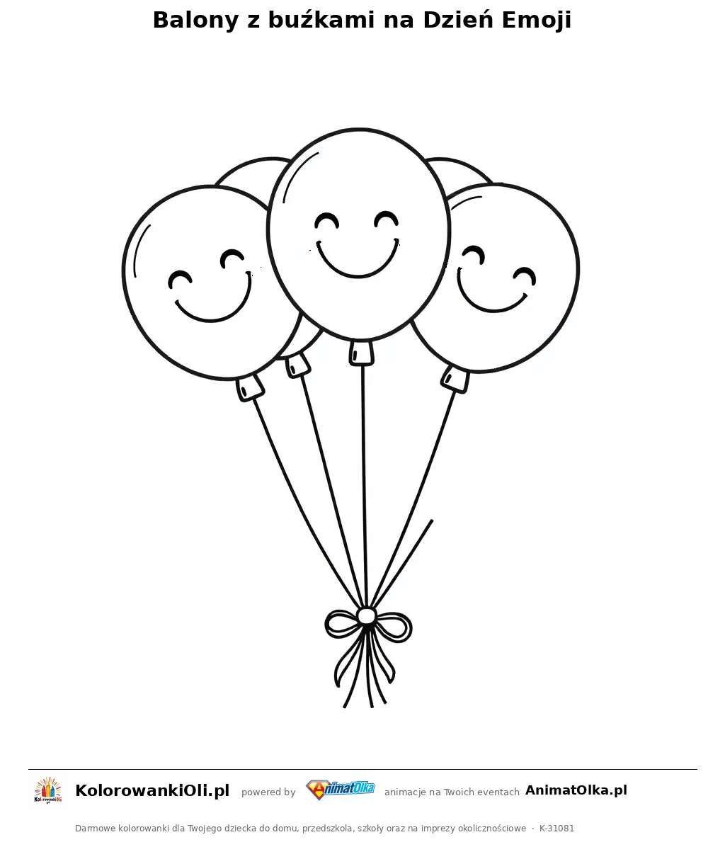Balony z buźkami na Dzień Emoji — kolorowanka na Dzień Emoji do wydruku