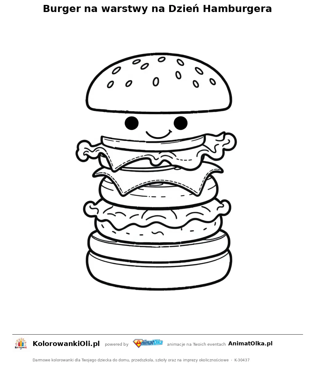 Burger na warstwy na Dzień Hamburgera — kolorowanka na Dzień Hamburgera do wydruku