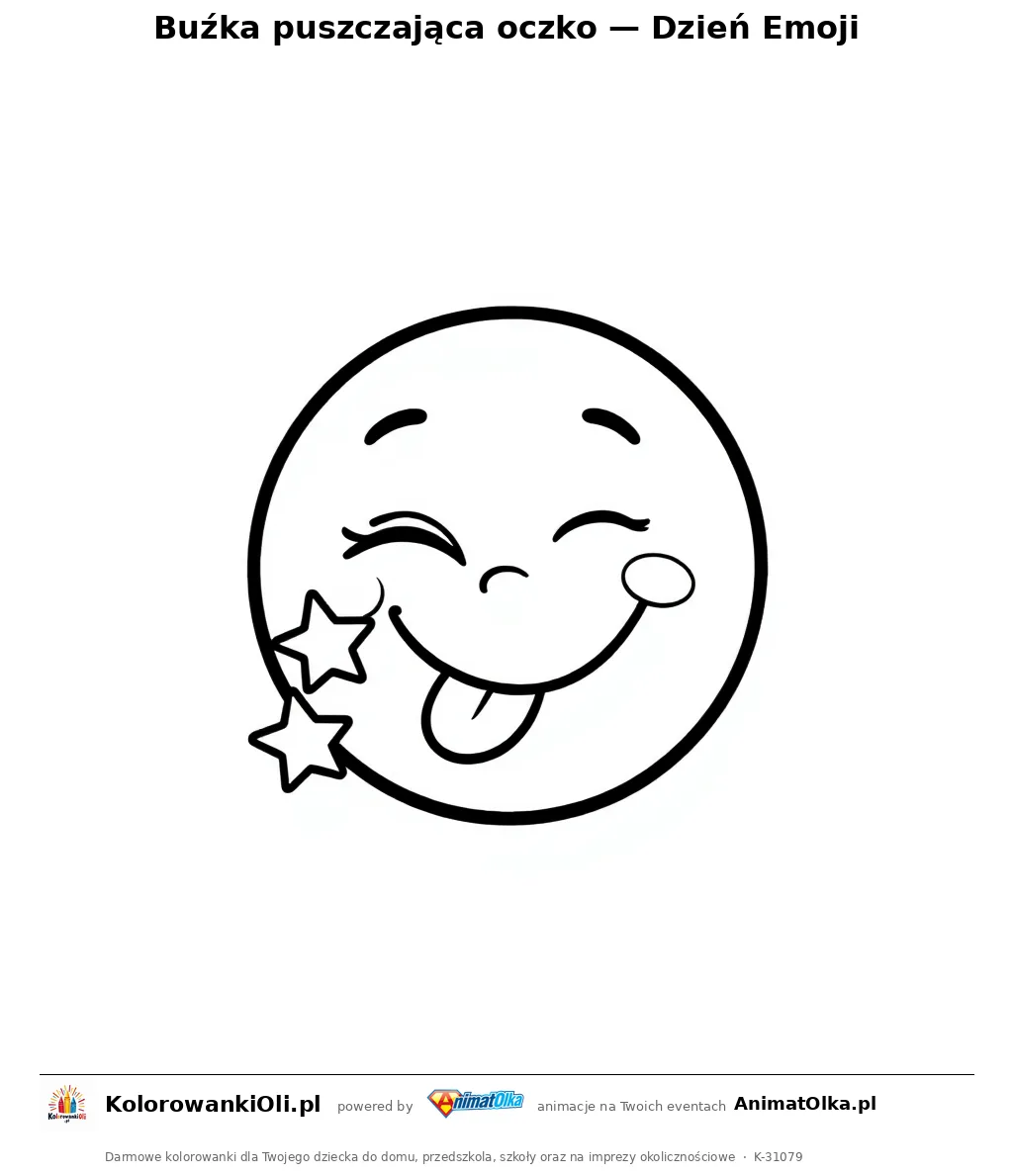Buźka puszczająca oczko — Dzień Emoji — kolorowanka na Dzień Emoji do wydruku