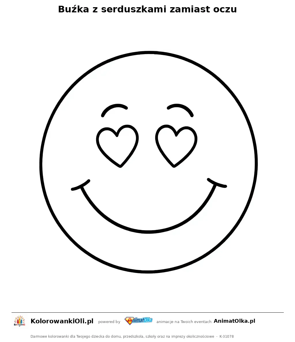 Buźka z serduszkami zamiast oczu — kolorowanka na Dzień Emoji do wydruku