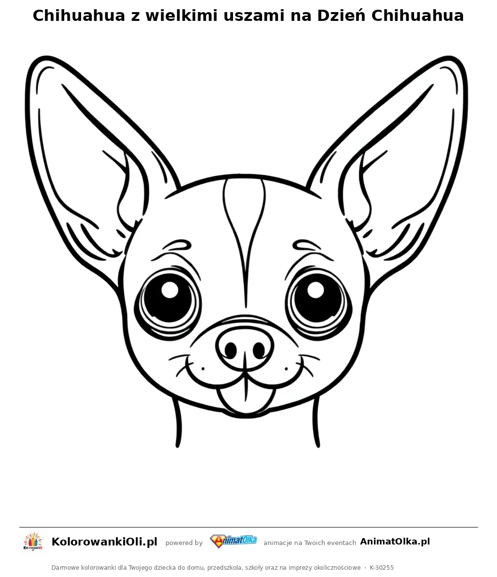 Chihuahua z wielkimi uszami na Dzień Chihuahua — kolorowanka na Dzień Chihuahua do wydruku