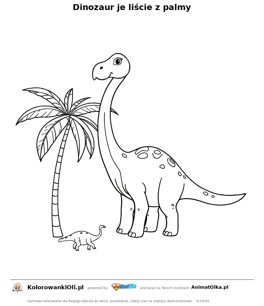 Dinozaur je liście z palmy — kolorowanka na Dzień Dinozaura do wydruku
