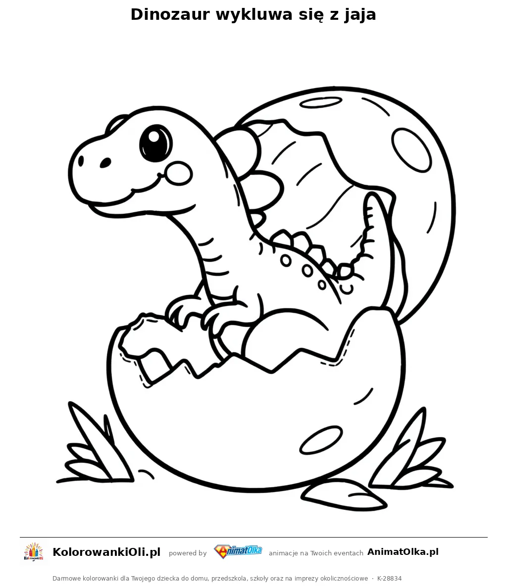 Dinozaur wykluwa się z jaja — kolorowanka na Dzień Rysowania Dinozaurów do wydruku