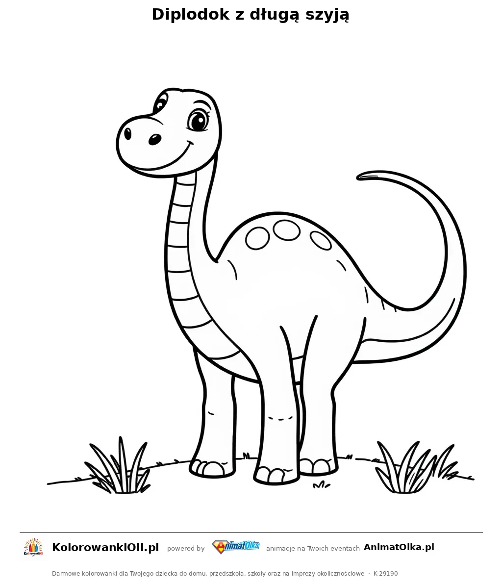 Diplodok z długą szyją — kolorowanka na Dzień Dinozaura do wydruku