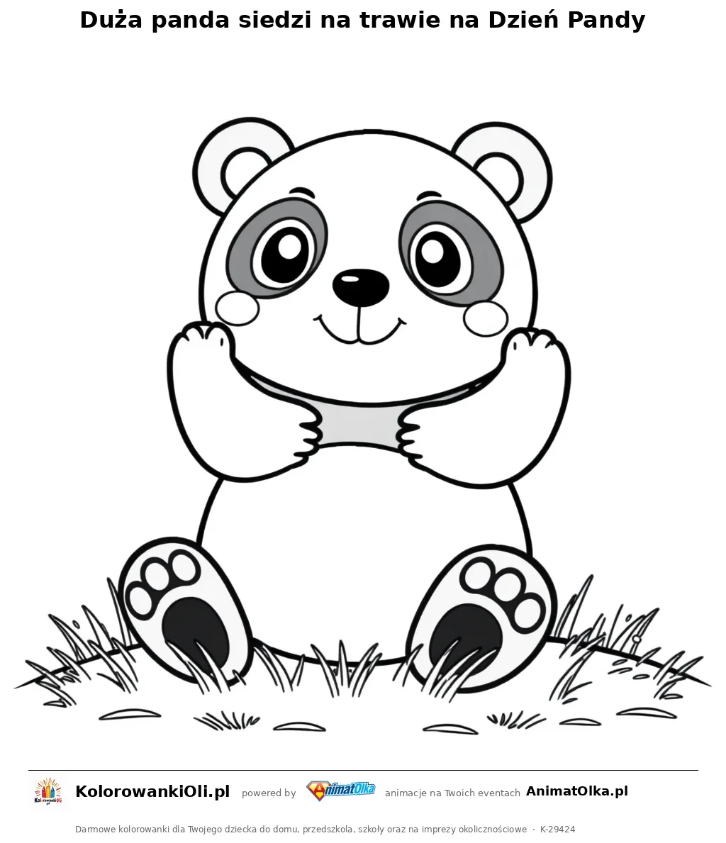 Duża panda siedzi na trawie na Dzień Pandy — kolorowanka na Dzień Pandy do wydruku