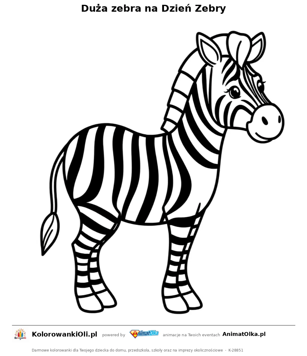 Duża zebra na Dzień Zebry — kolorowanka na Dzień Zebry do wydruku