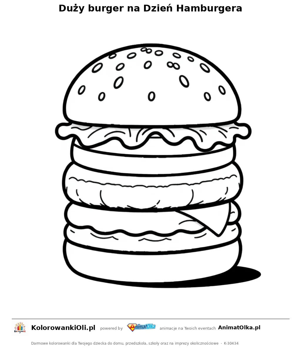 Duży burger na Dzień Hamburgera — kolorowanka na Dzień Hamburgera do wydruku