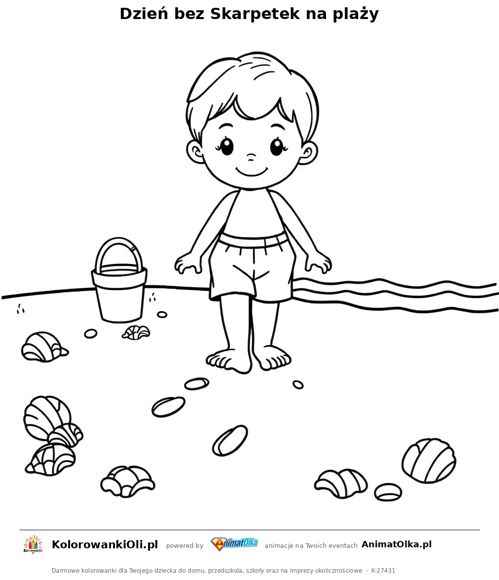 Dzień bez Skarpetek na plaży — kolorowanka na Dzień bez Skarpetek do wydruku