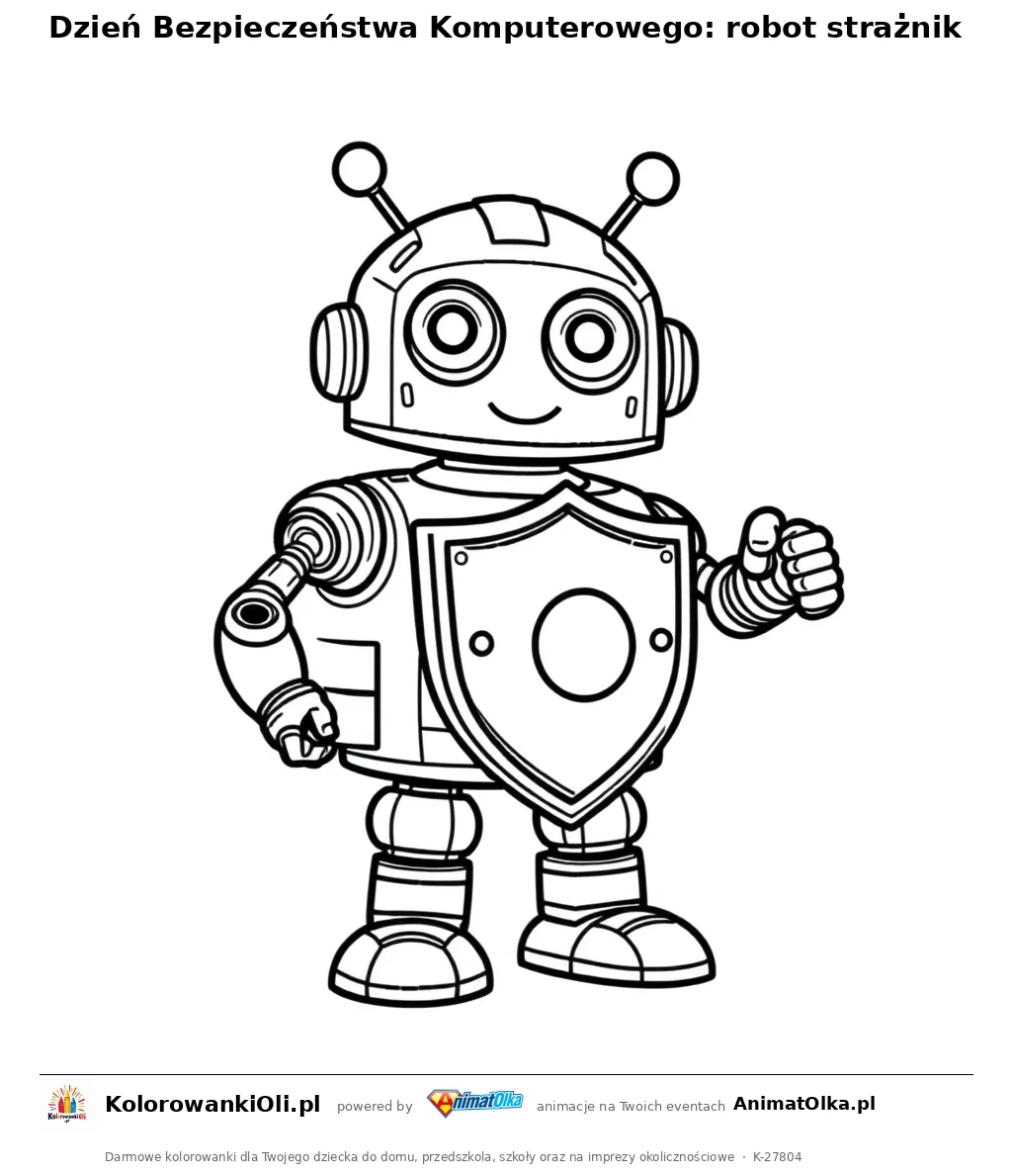 Dzień Bezpieczeństwa Komputerowego: robot strażnik — kolorowanka na Dzień Bezpieczeństwa Komputerowego do wydruku