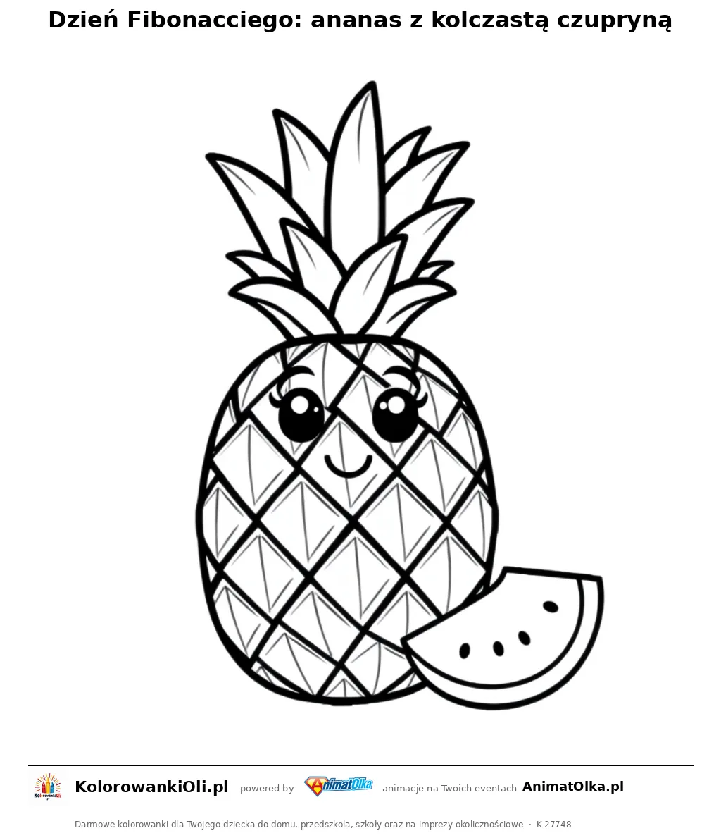 Dzień Fibonacciego: ananas z kolczastą czupryną — kolorowanka na Dzień Fibonacciego do wydruku