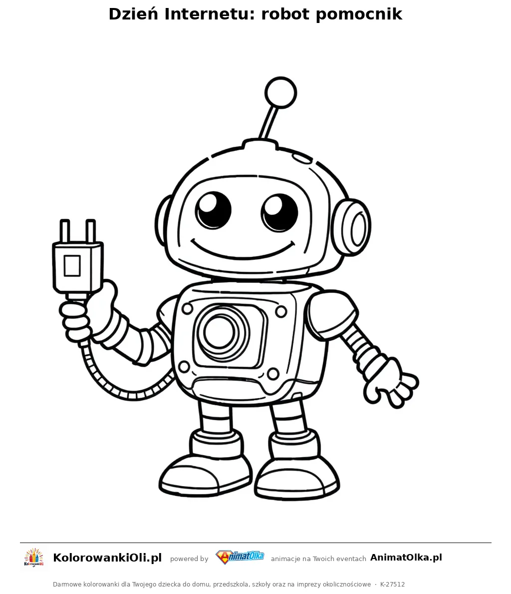 Dzień Internetu: robot pomocnik — kolorowanka na Dzień Internetu do wydruku