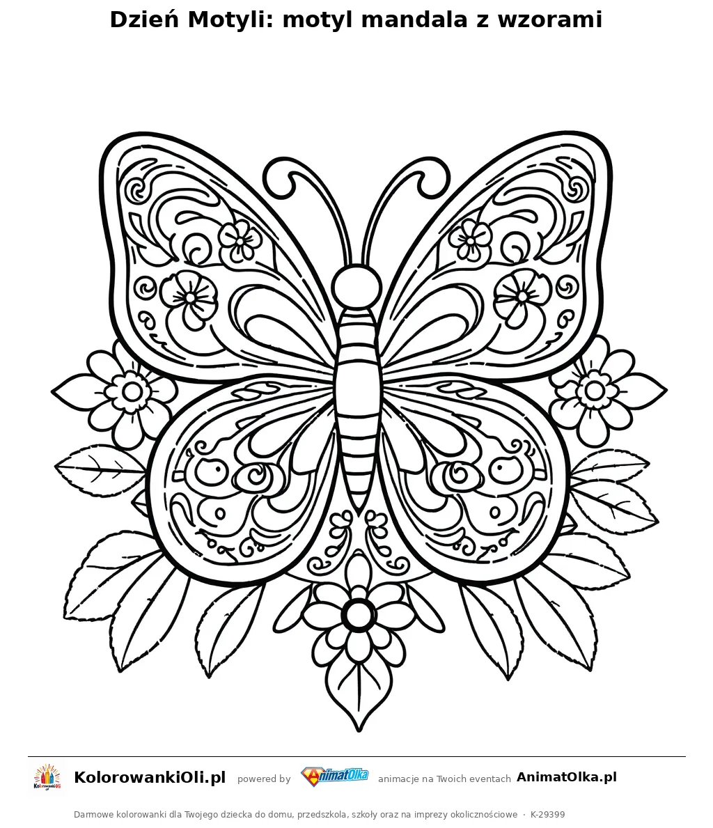 Dzień Motyli: motyl mandala z wzorami — kolorowanka na Dzień Motyli do wydruku