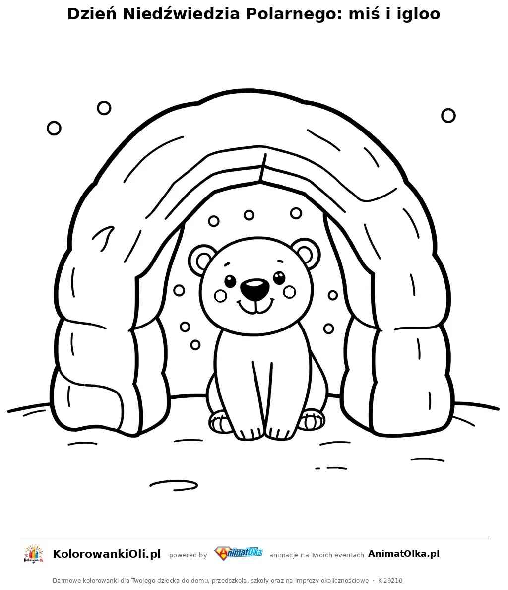Dzień Niedźwiedzia Polarnego: miś i igloo — kolorowanka na Dzień Niedźwiedzia Polarnego do wydruku