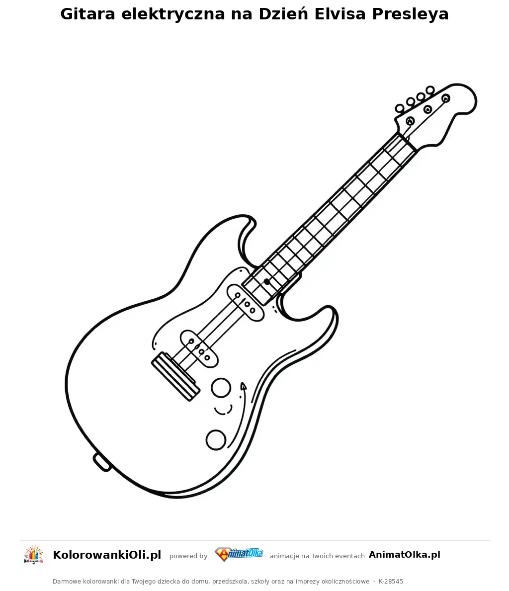 Gitara elektryczna na Dzień Elvisa Presleya — kolorowanka na Dzień Elvisa Presleya do wydruku