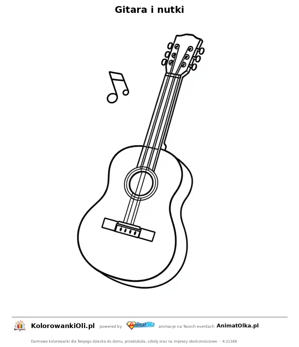 Gitara i nutki — kolorowanka na Dzień Młodzieży do wydruku