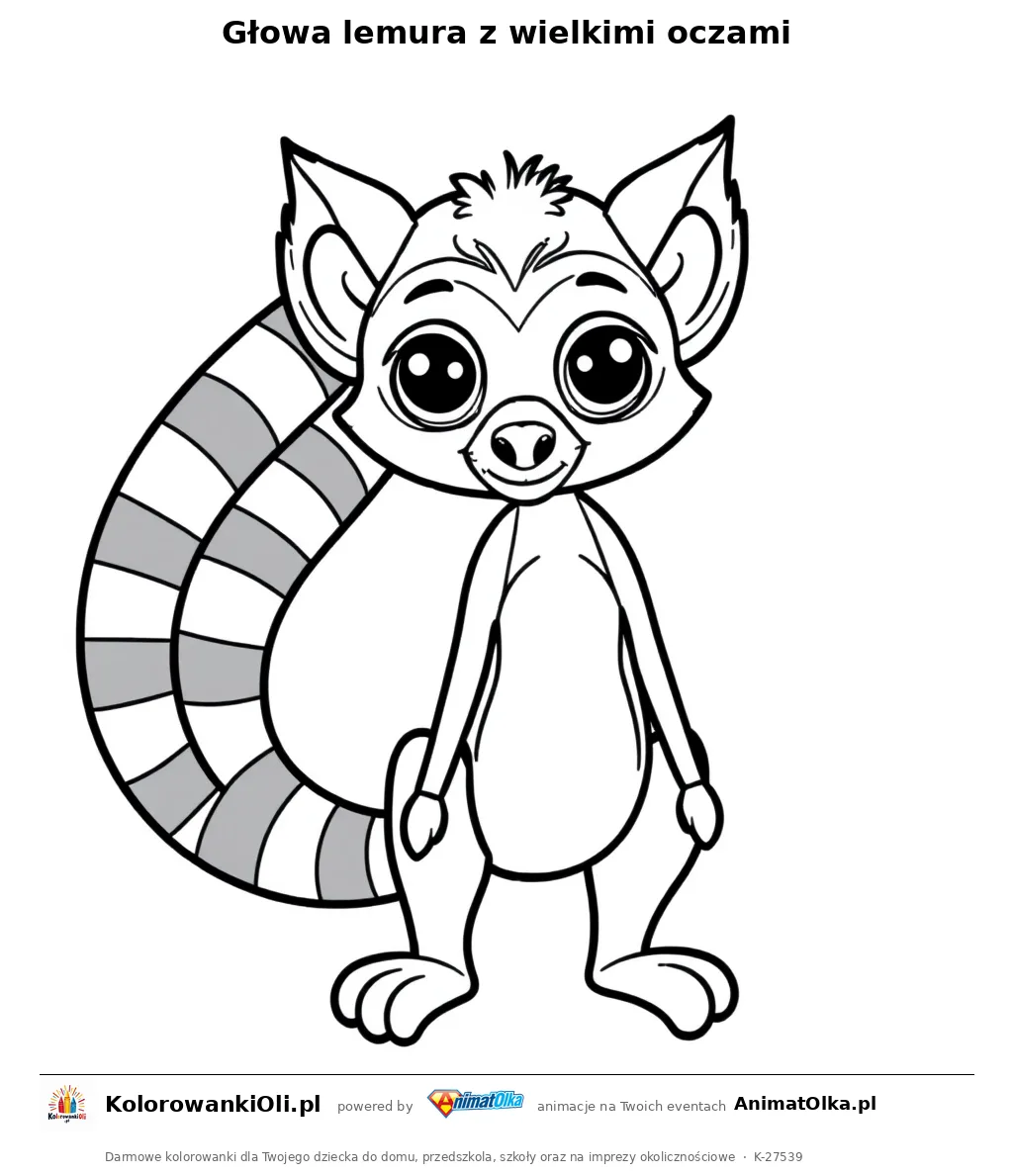 Głowa lemura z wielkimi oczami — kolorowanka na Dzień Lemura do wydruku
