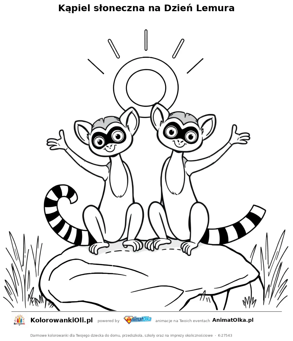 Kąpiel słoneczna na Dzień Lemura — kolorowanka na Dzień Lemura do wydruku