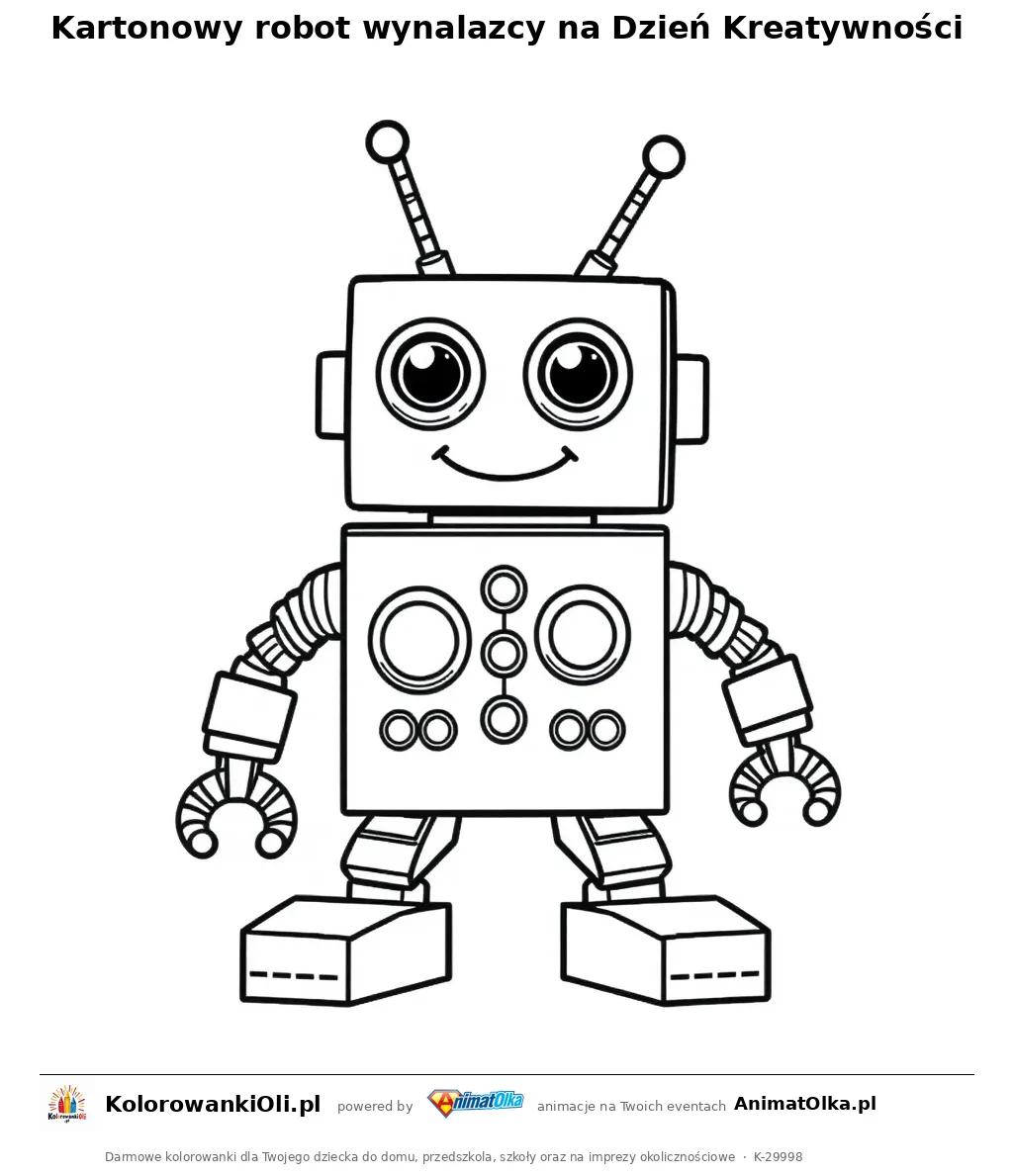 Kartonowy robot wynalazcy na Dzień Kreatywności — kolorowanka na Dzień Kreatywności i Innowacji do wydruku