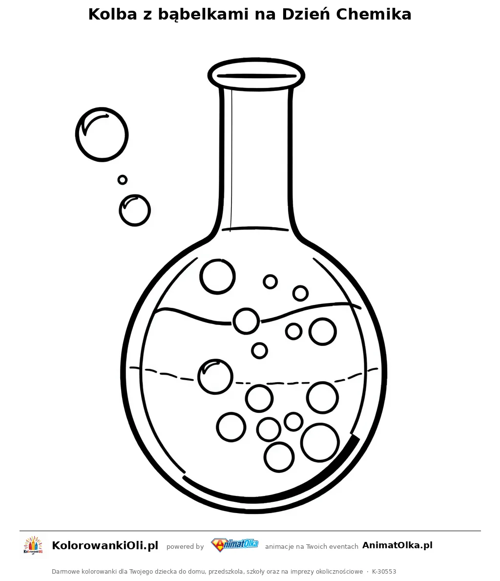 Kolba z bąbelkami na Dzień Chemika — kolorowanka na Dzień Chemika do wydruku