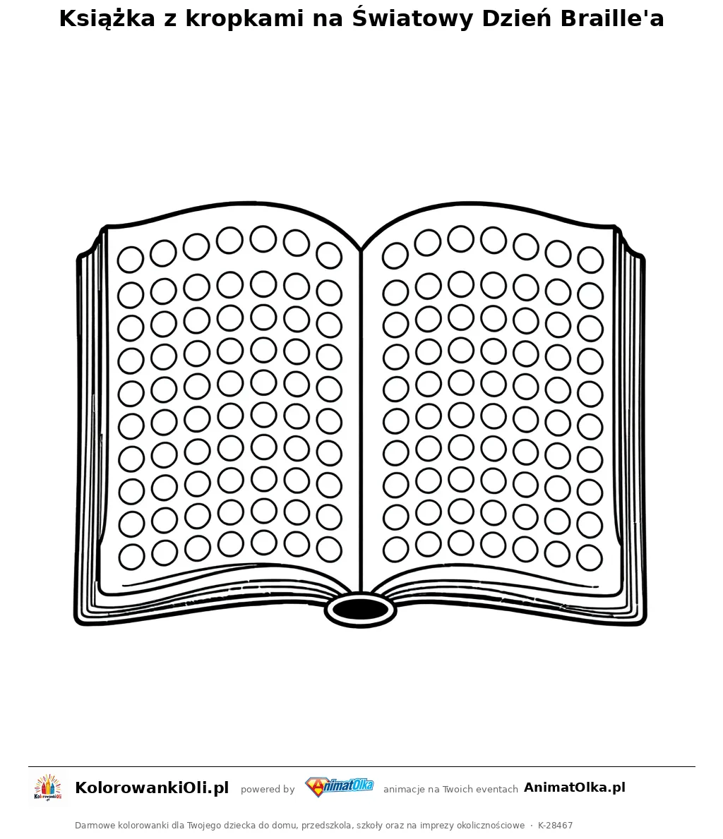 Książka z kropkami na Światowy Dzień Braille'a — kolorowanka na Światowy Dzień Braille'a do wydruku