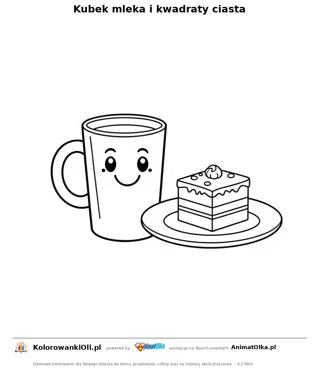Kubek mleka i kwadraty ciasta — kolorowanka na Dzień Brownie do wydruku