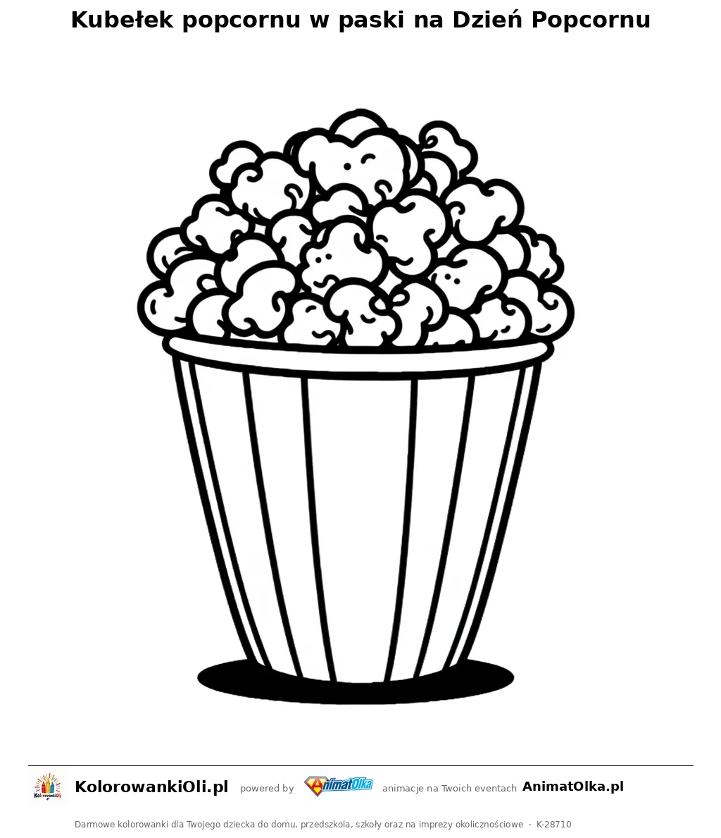 Kubełek popcornu w paski na Dzień Popcornu — kolorowanka na Dzień Popcornu do wydruku
