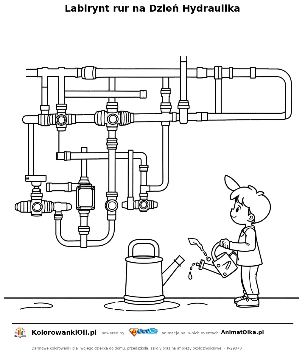 Labirynt rur na Dzień Hydraulika — kolorowanka na Dzień Hydraulika do wydruku