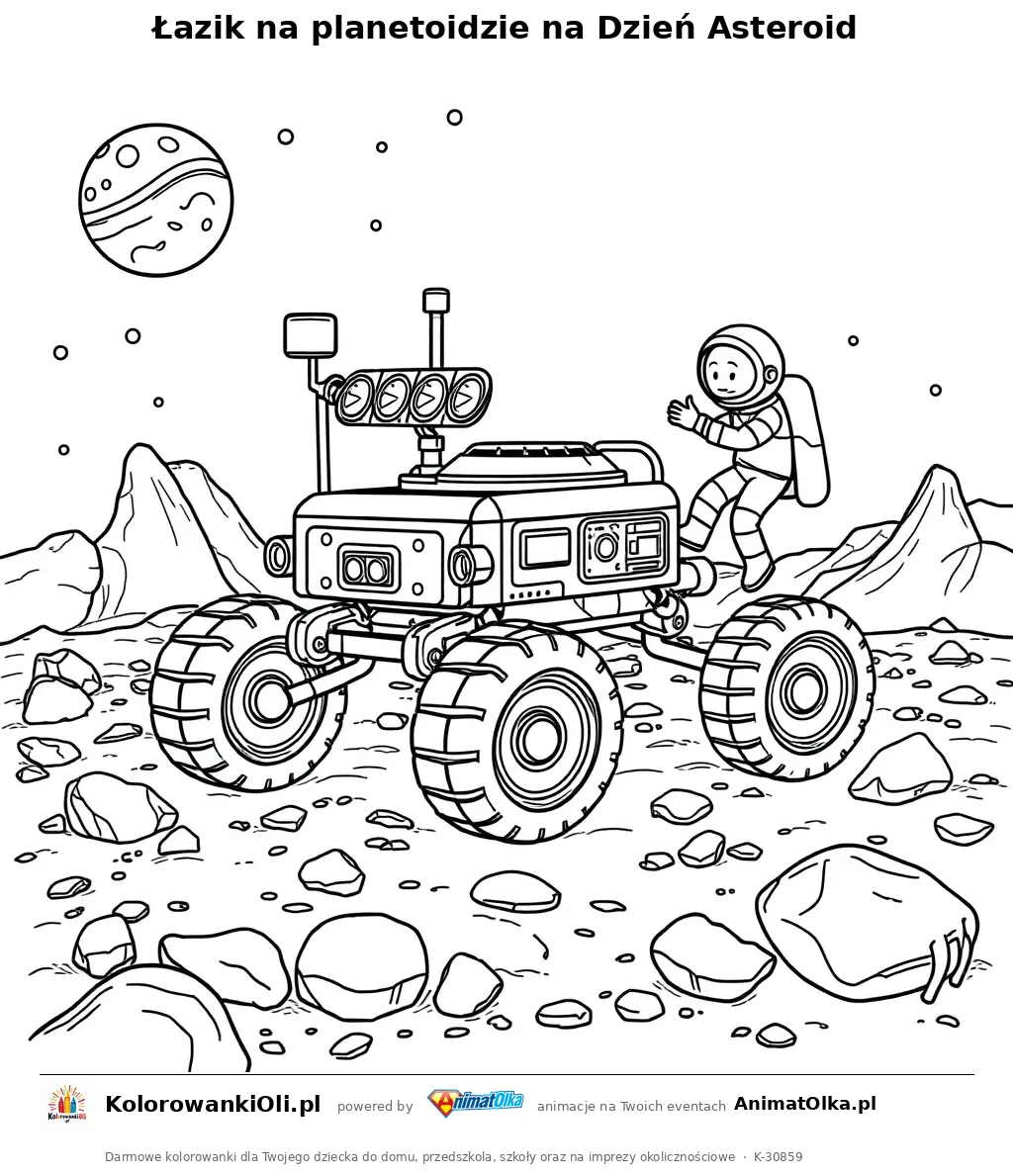 Łazik na planetoidzie na Dzień Asteroid — kolorowanka na Dzień Asteroid do wydruku