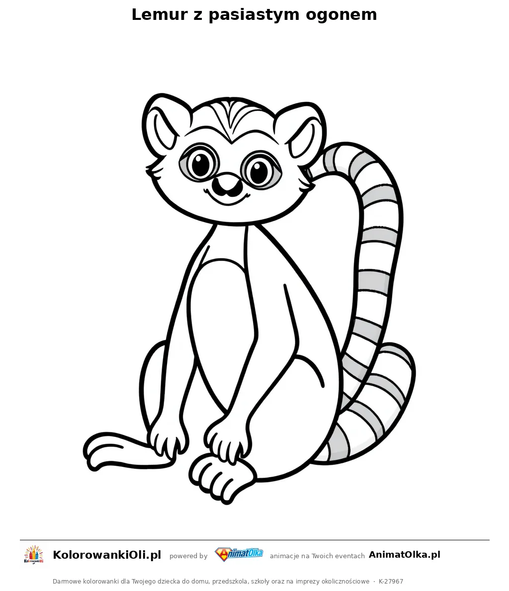 Lemur z pasiastym ogonem — kolorowanka na Dzień Małpy do wydruku