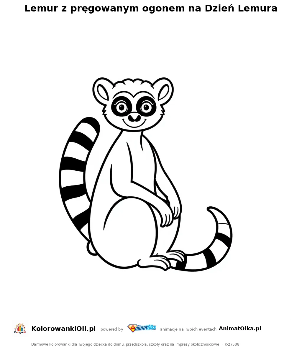 Lemur z pręgowanym ogonem na Dzień Lemura — kolorowanka na Dzień Lemura do wydruku