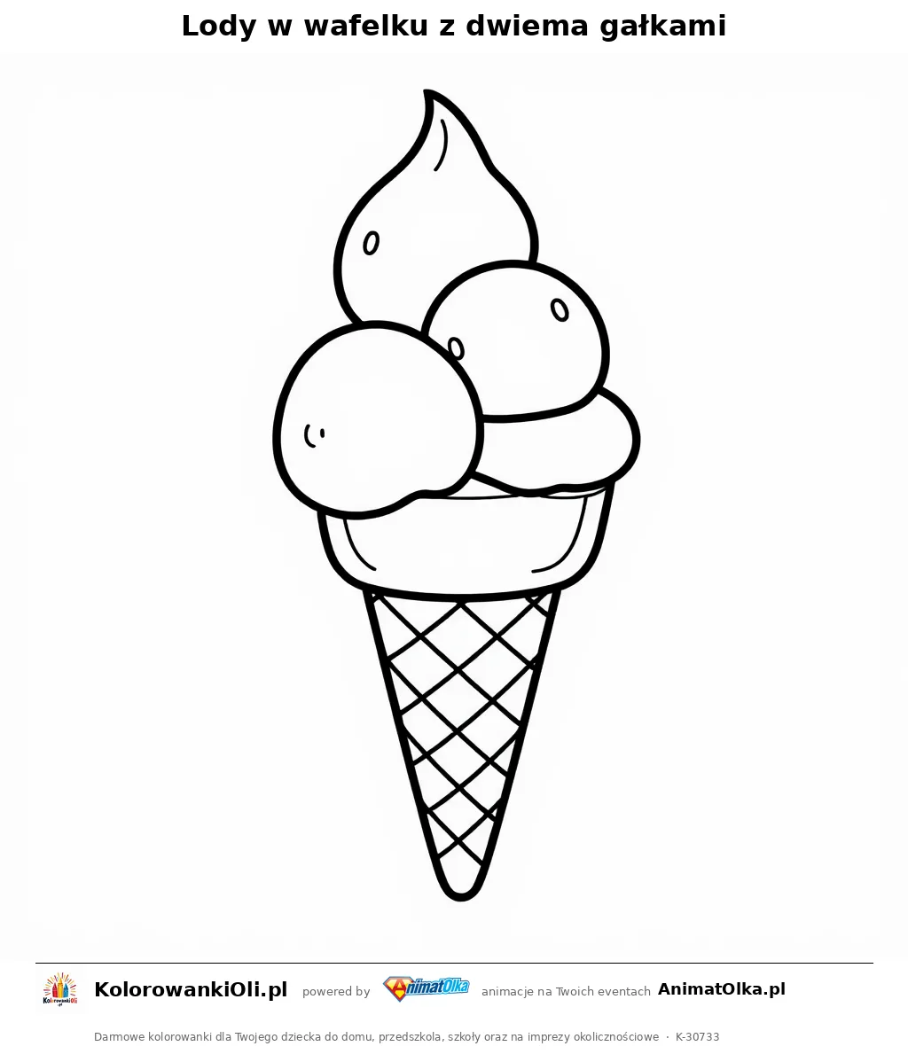 Lody w wafelku z dwiema gałkami — kolorowanka na Pierwszy Dzień Lata do wydruku