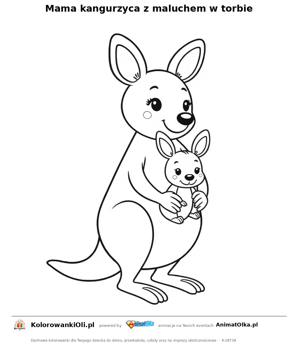 Mama kangurzyca z maluchem w torbie — kolorowanka na Dzień Przytulania do wydruku