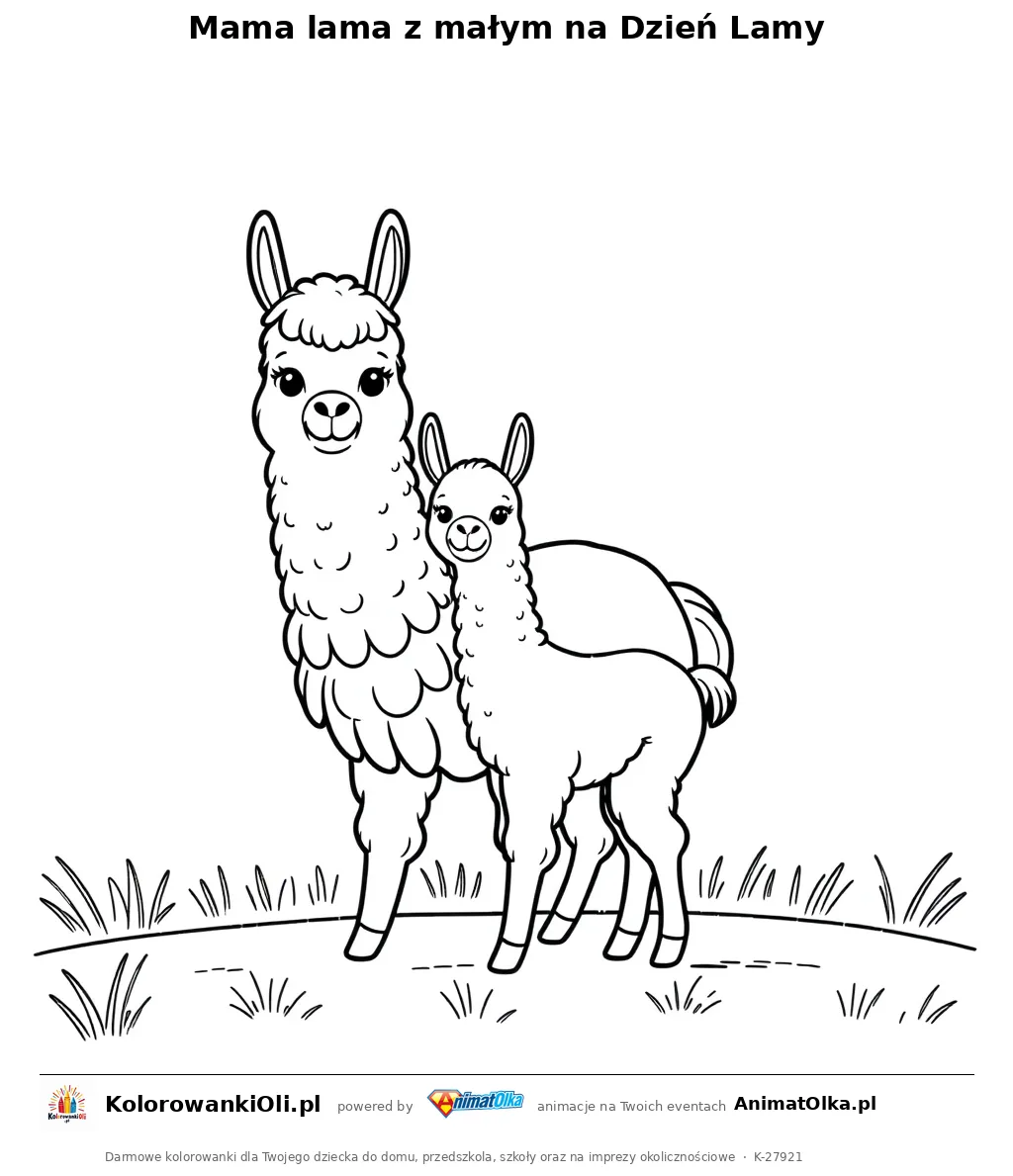 Mama lama z małym na Dzień Lamy — kolorowanka na Dzień Lamy do wydruku