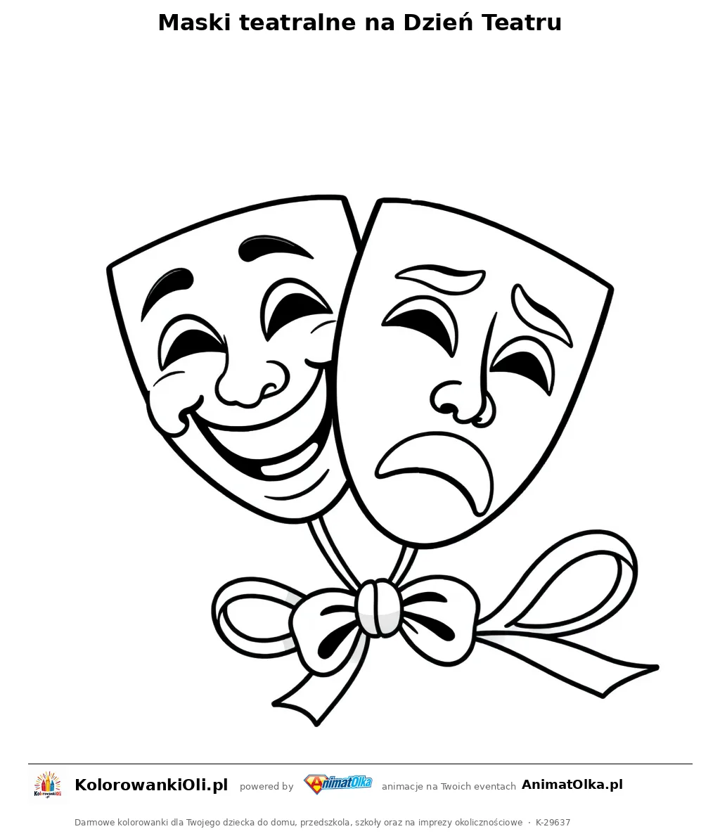 Maski teatralne na Dzień Teatru — kolorowanka na Dzień Teatru do wydruku
