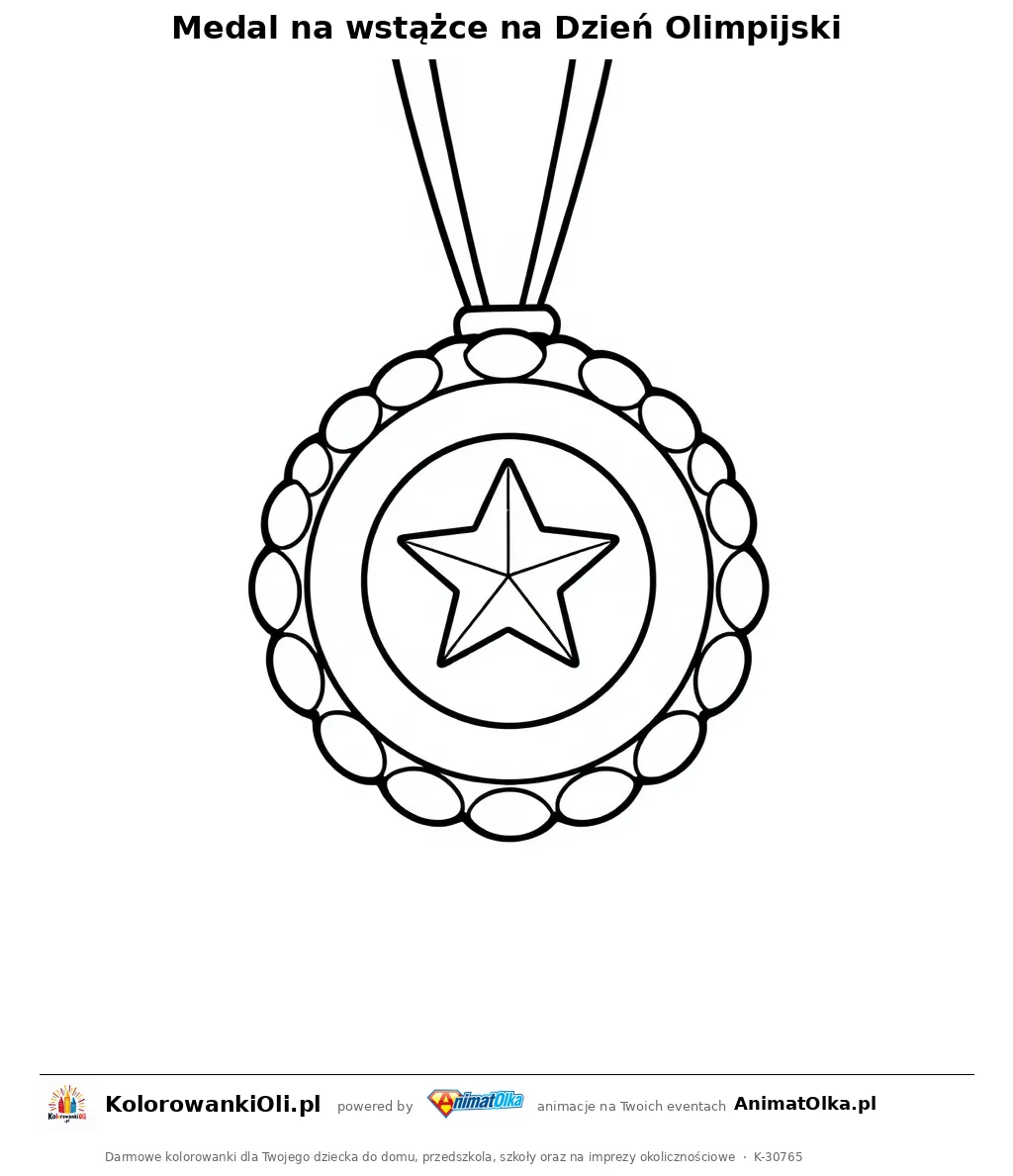 Medal na wstążce na Dzień Olimpijski — kolorowanka na Dzień Olimpijski do wydruku