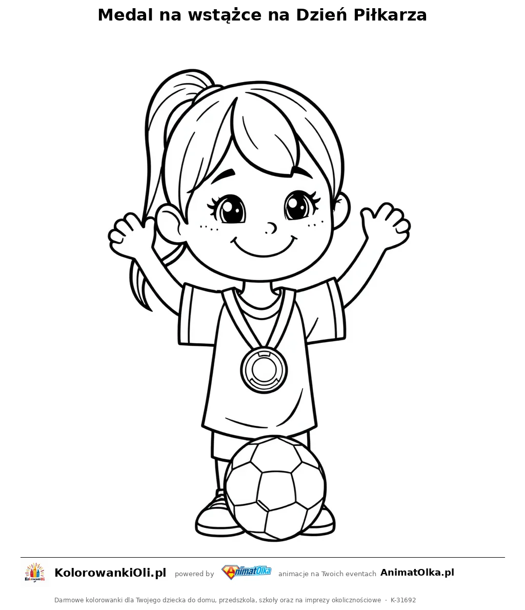 Medal na wstążce na Dzień Piłkarza — kolorowanka na Dzień Piłkarza do wydruku