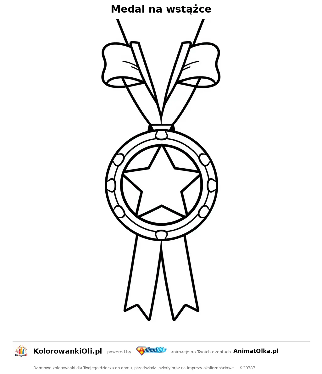 Medal na wstążce — kolorowanka na Dzień Sportu do wydruku