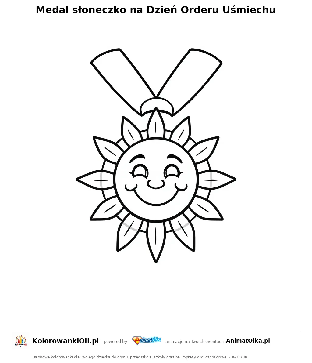 Medal słoneczko na Dzień Orderu Uśmiechu — kolorowanka na Dzień Orderu Uśmiechu do wydruku