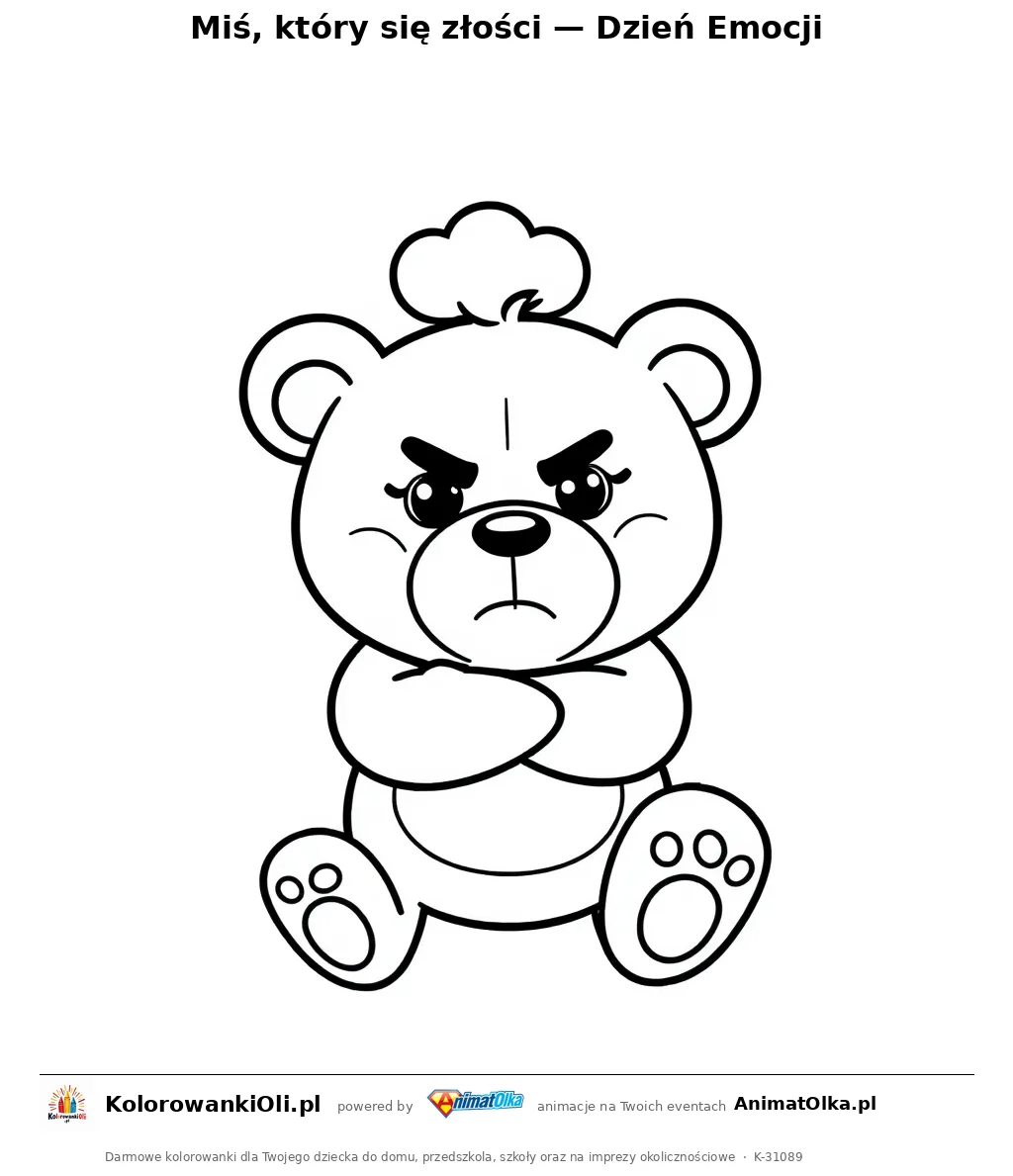 Miś, który się złości — Dzień Emocji — kolorowanka na Dzień Emocji do wydruku