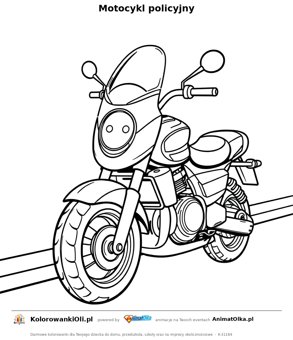 Motocykl policyjny — kolorowanka na Dzień Policjanta do wydruku