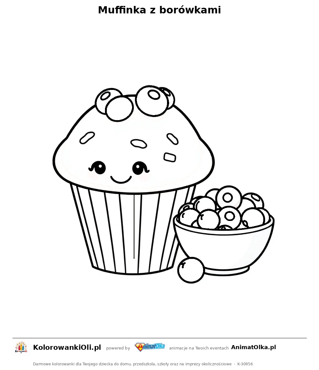 Muffinka z borówkami — kolorowanka na Dzień Borówki do wydruku