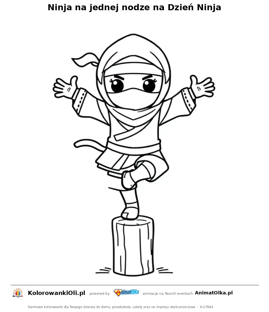 Ninja na jednej nodze na Dzień Ninja — kolorowanka na Dzień Ninja do wydruku