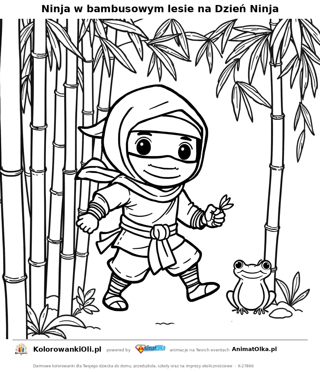 Ninja w bambusowym lesie na Dzień Ninja — kolorowanka na Dzień Ninja do wydruku