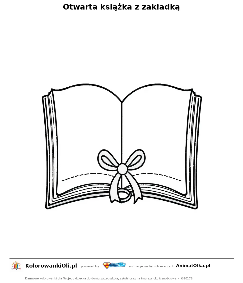 Otwarta książka z zakładką — kolorowanka na Dzień Bibliotekarza i Bibliotek do wydruku