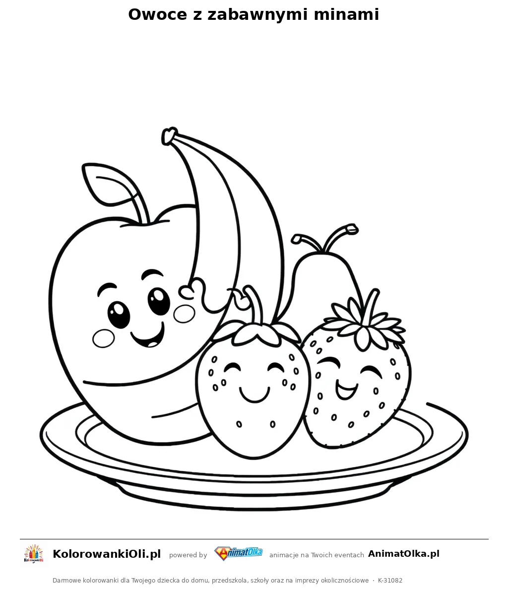 Owoce z zabawnymi minami — kolorowanka na Dzień Emoji do wydruku