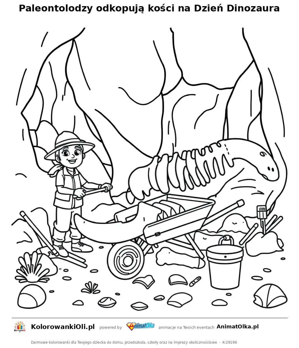 Paleontolodzy odkopują kości na Dzień Dinozaura — kolorowanka na Dzień Dinozaura do wydruku